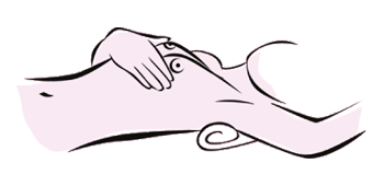 grafika przedstawiająca sylwetkę nagiej kobiety, która bada piersi w pozycji leżącej